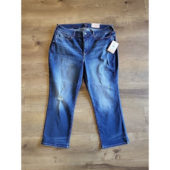 NYDJ Marilyn Straight Blue Denim Distressed 18W NWT - Picture 1 of 8